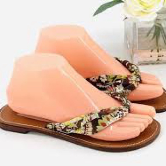 STEVE MADDEN silk fabric thong sandal burgundy brown green - Picture 1 of 5